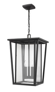 Seoul 3 Light 14" Outdoor Chain Mount Ceiling Fixture in Black