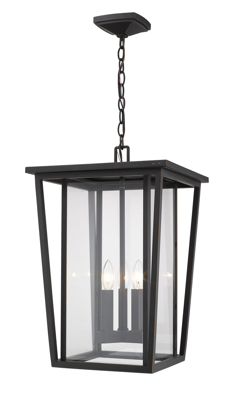 Seoul 3 Light 14" Outdoor Chain Mount Ceiling Fixture in Oil Rubbed Bronze