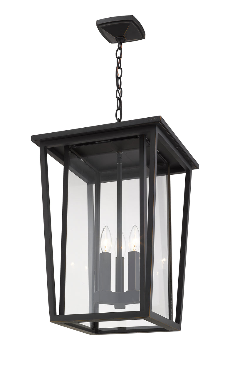 Seoul 3 Light 14" Outdoor Chain Mount Ceiling Fixture in Oil Rubbed Bronze