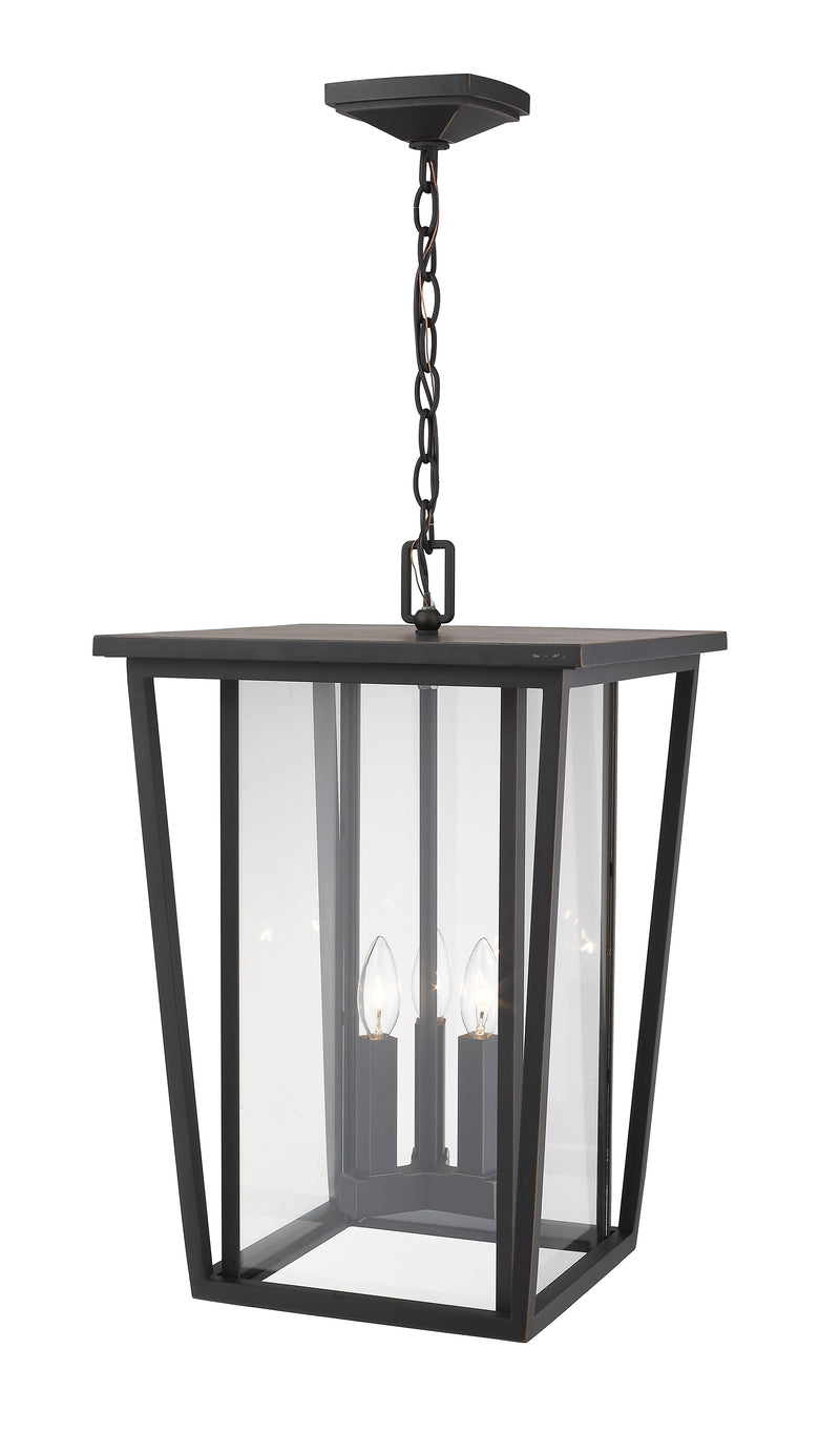 Seoul 3 Light 14" Outdoor Chain Mount Ceiling Fixture in Oil Rubbed Bronze