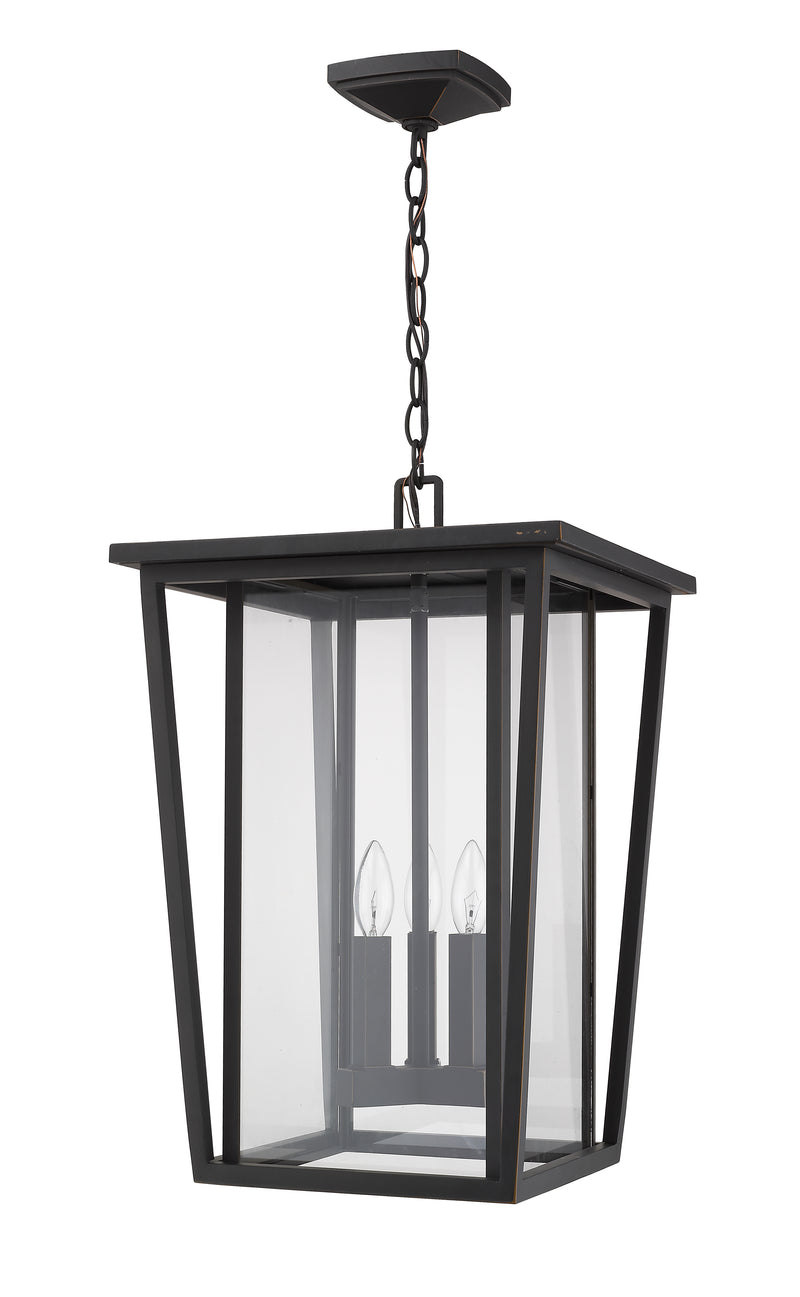 Seoul 3 Light 14" Outdoor Chain Mount Ceiling Fixture in Oil Rubbed Bronze
