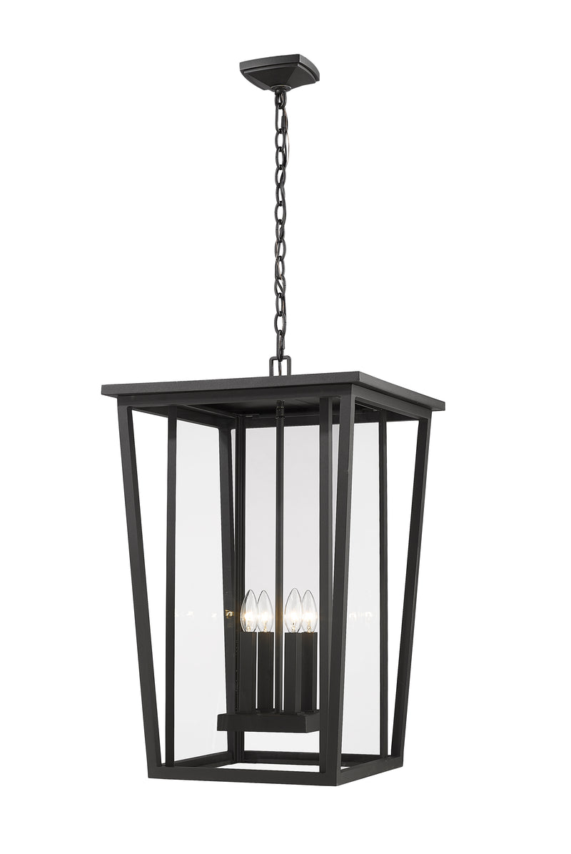 Seoul 4 Light 18" Outdoor Chain Mount Ceiling Fixture in Black