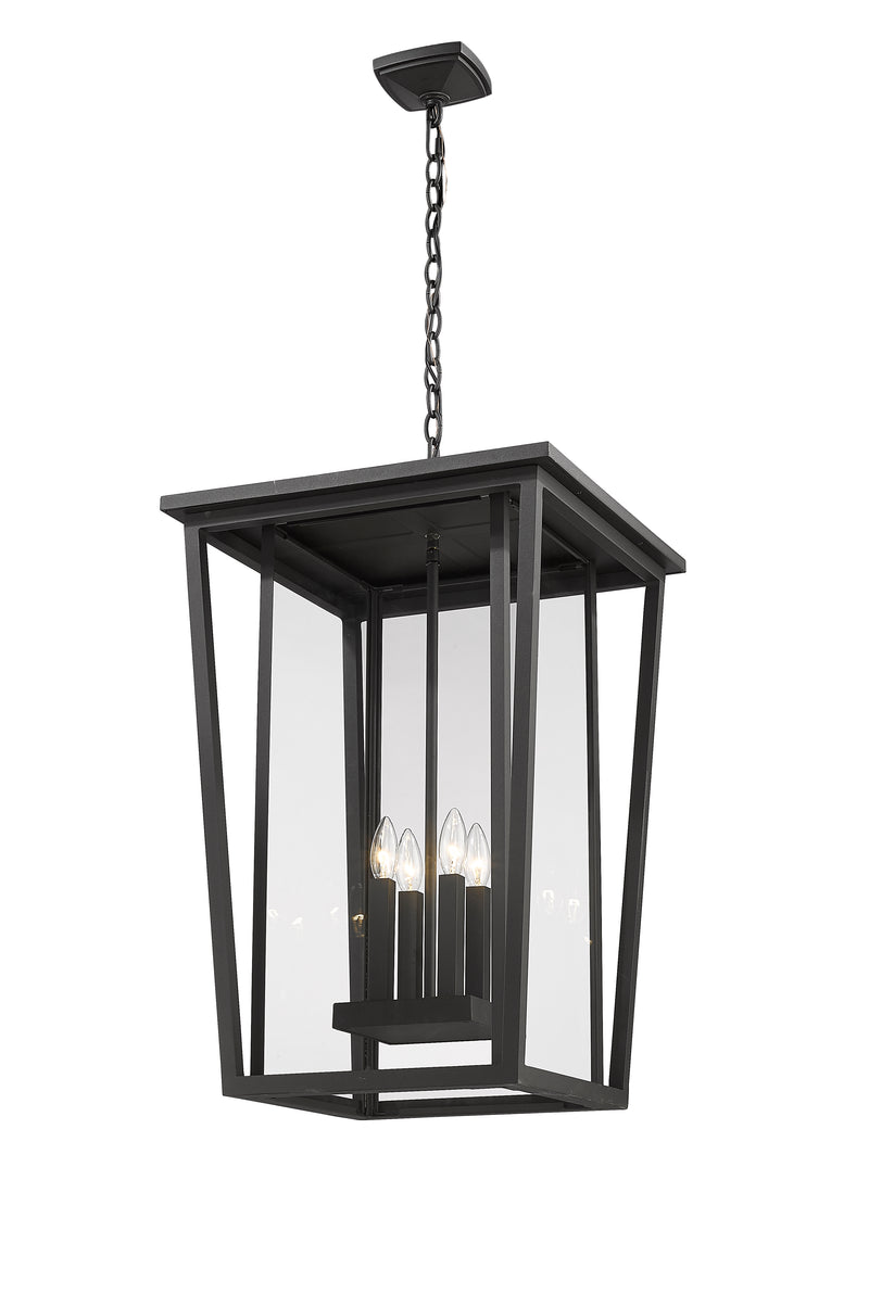 Seoul 4 Light 18" Outdoor Chain Mount Ceiling Fixture in Black