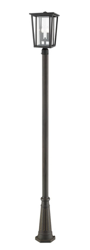 Seoul 2 Light 11.25" Outdoor Post Mount Fixture in Oil Rubbed Bronze, 96" Cast Post, 10" Base