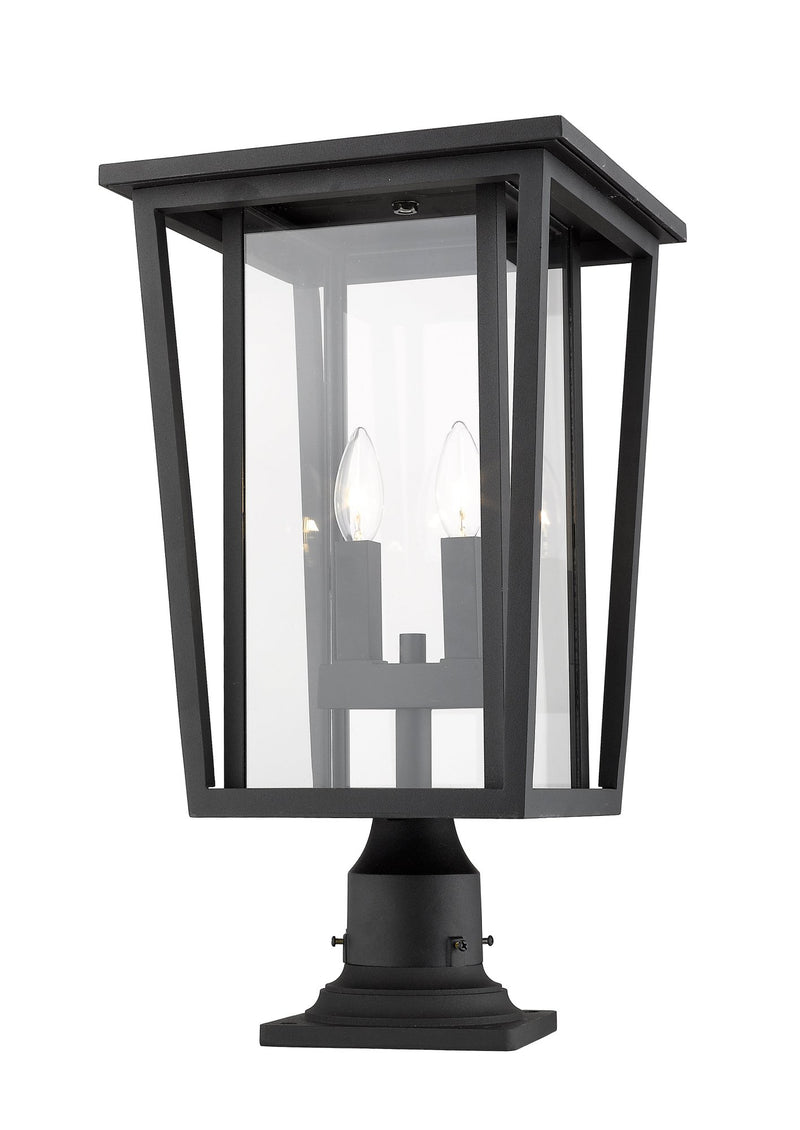 Seoul 2 Light 11.25" Outdoor Post Mount Fixture in Black, Pier Mount, 6" Base