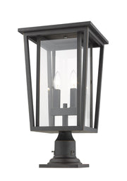 Seoul 2 Light 11.25" Outdoor Post Mount Fixture in Oil Rubbed Bronze, Pier Mount, 6" Base