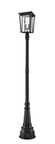 Seoul 2 Light 11.25" Outdoor Post Mount Fixture in Black, 84" Post, 14" Base