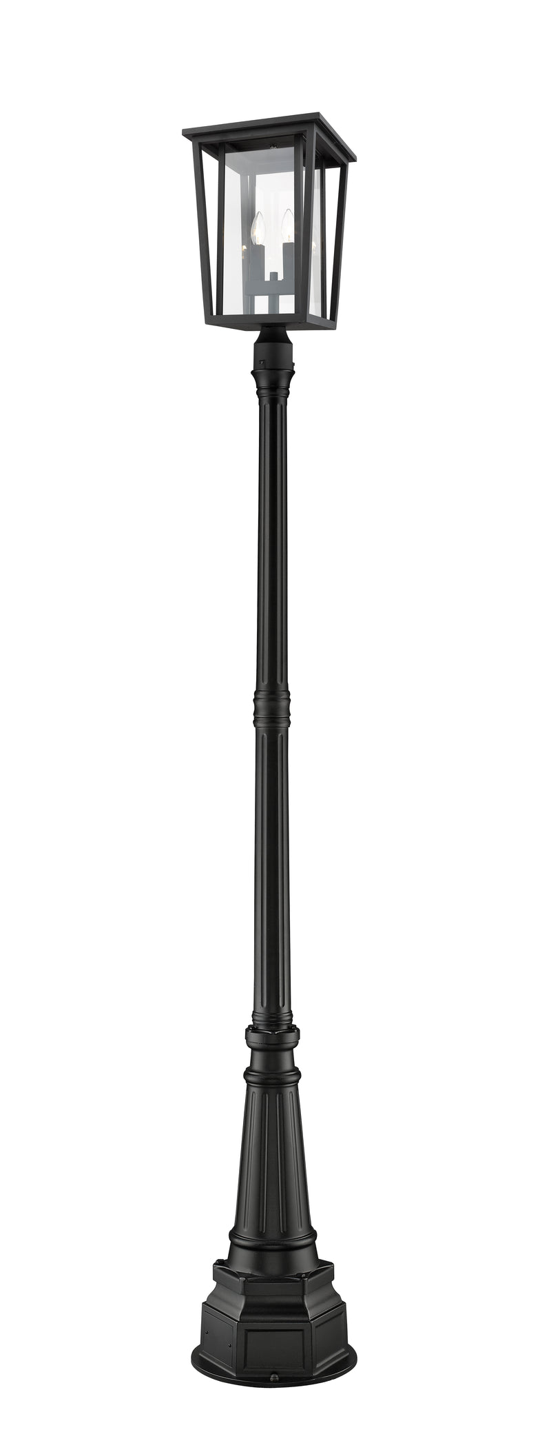 Seoul 2 Light 11.25" Outdoor Post Mount Fixture in Black, 84" Post, 14" Base