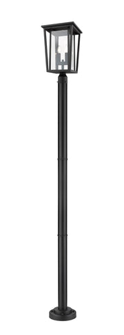 Seoul 2 Light 11.25" Outdoor Post Mount Fixture in Black, 76" Cast Post, 9" Base