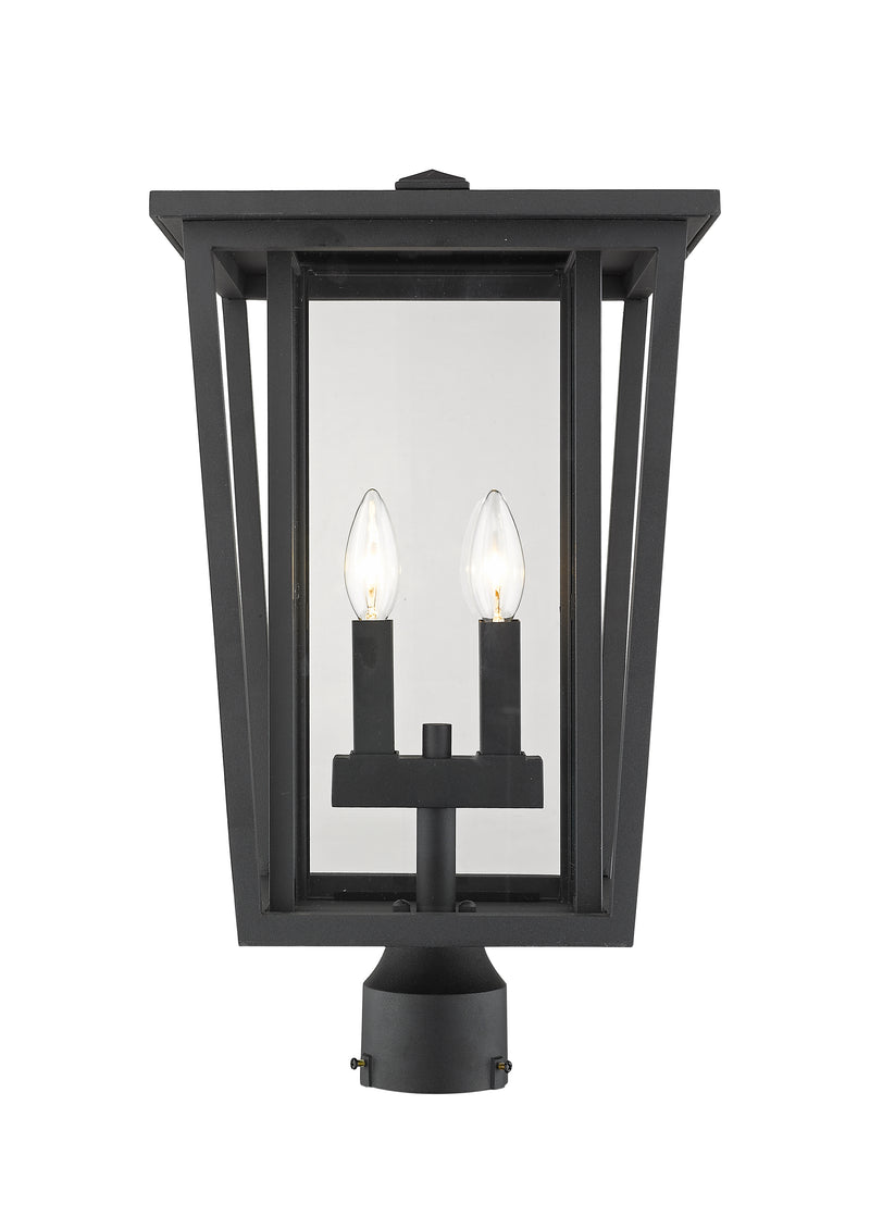 Seoul 2 Light 11.25" Outdoor Post Mount Fixture in Black, Post Top Only, Round Fitter