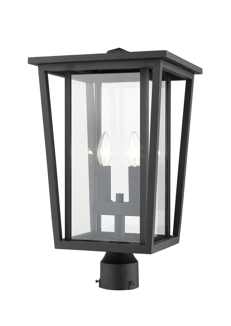 Seoul 2 Light 11.25" Outdoor Post Mount Fixture in Black, Post Top Only, Round Fitter