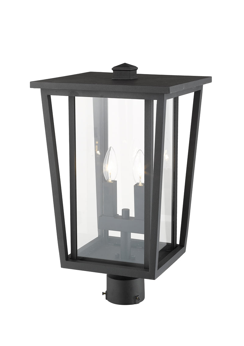 Seoul 2 Light 11.25" Outdoor Post Mount Fixture in Black, Post Top Only, Round Fitter