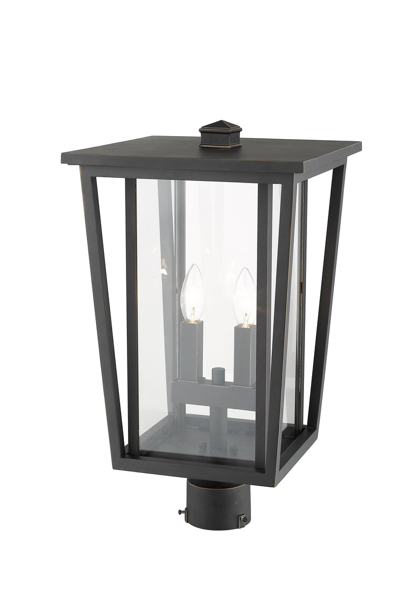 Seoul 2 Light 11.25" Outdoor Post Mount Fixture in Oil Rubbed Bronze, Post Top Only, Round Fitter