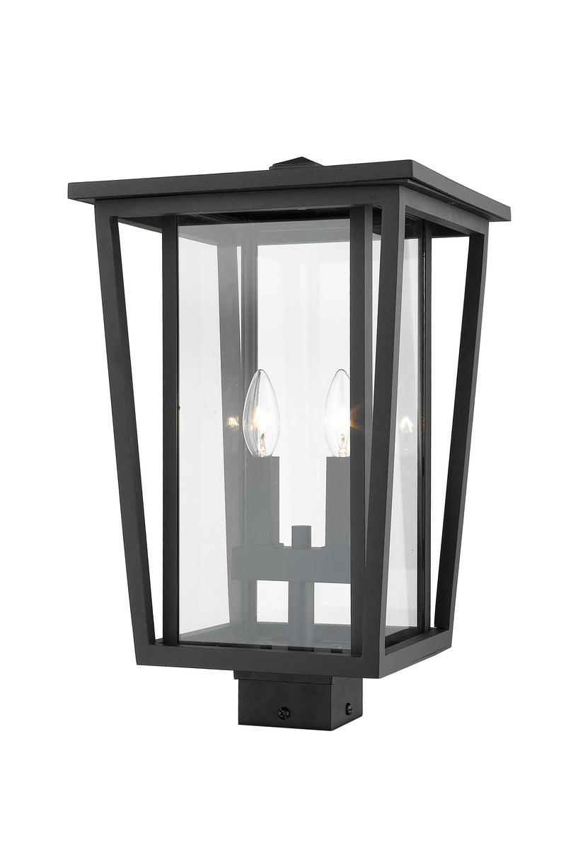 Seoul 2 Light 11.25" Outdoor Post Mount Fixture in Black, Post Top Only, Square Fitter