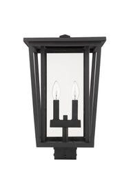 Seoul 2 Light 11.25" Outdoor Post Mount Fixture in Black, Post Top Only, Square Fitter