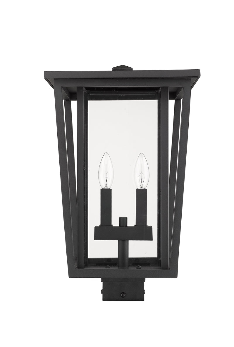 Seoul 2 Light 11.25" Outdoor Post Mount Fixture in Black, Post Top Only, Square Fitter