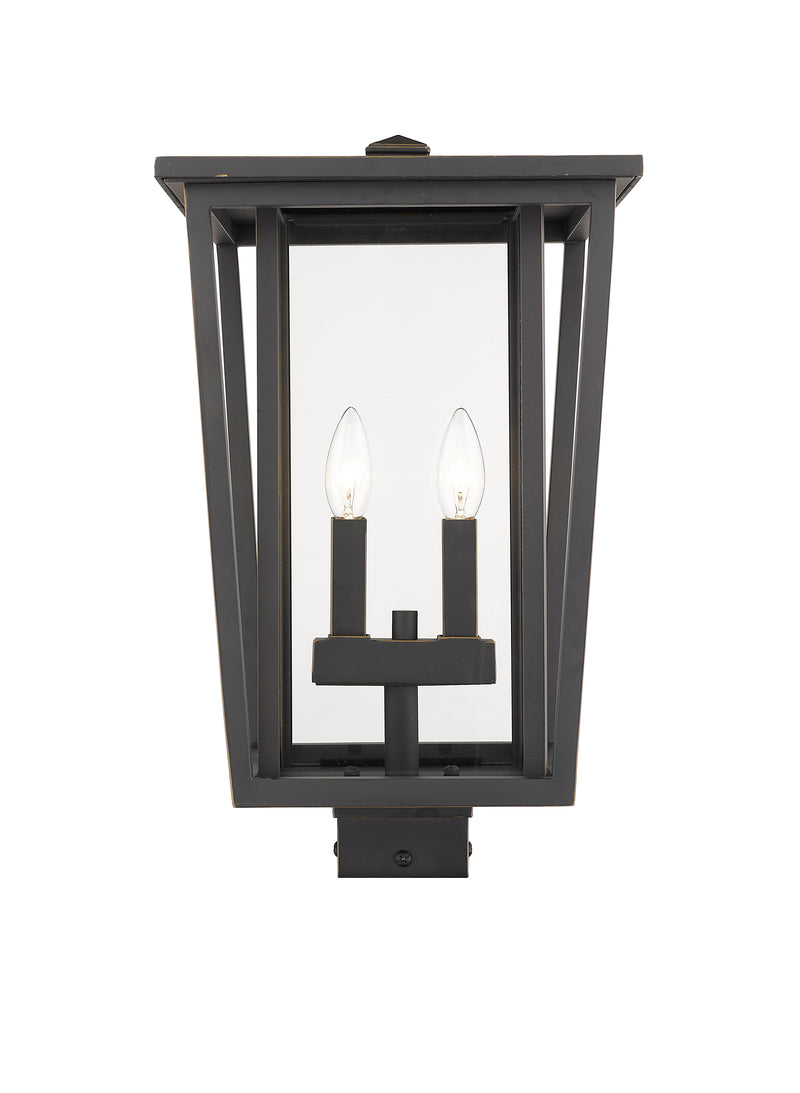 Seoul 2 Light 11.25" Outdoor Post Mount Fixture in Oil Rubbed Bronze, Post Top Only, Square Fitter