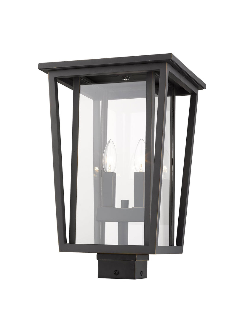 Seoul 2 Light 11.25" Outdoor Post Mount Fixture in Oil Rubbed Bronze, Post Top Only, Square Fitter