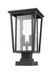 Seoul 2 Light 11.25" Outdoor Post Mount Fixture in Oil Rubbed Bronze, Square Pier Mount