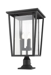 Seoul 3 Light 14" Outdoor Post Mount Fixture in Black, Pier Mount, 6" Base