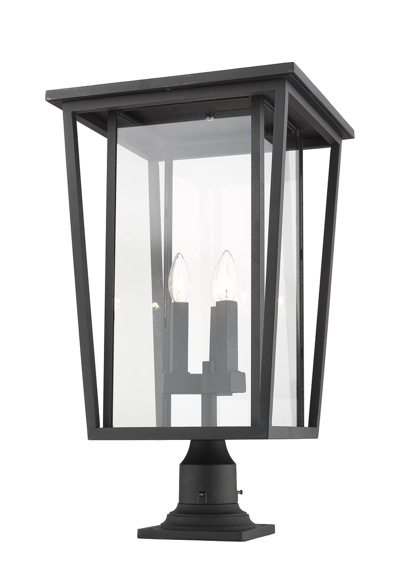 Seoul 3 Light 14" Outdoor Post Mount Fixture in Black, Pier Mount, 6" Base