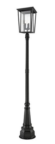 Seoul 3 Light 14" Outdoor Post Mount Fixture in Black, 84" Post, 14" Base