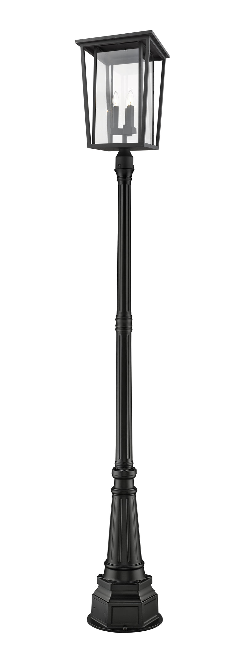 Seoul 3 Light 14" Outdoor Post Mount Fixture in Black, 84" Post, 14" Base