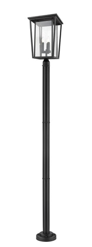 Seoul 3 Light 14" Outdoor Post Mount Fixture in Black, 76" Cast Post, 9" Base
