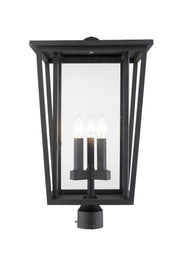 Seoul 3 Light 14" Outdoor Post Mount Fixture in Black, Post Top Only, Round Fitter