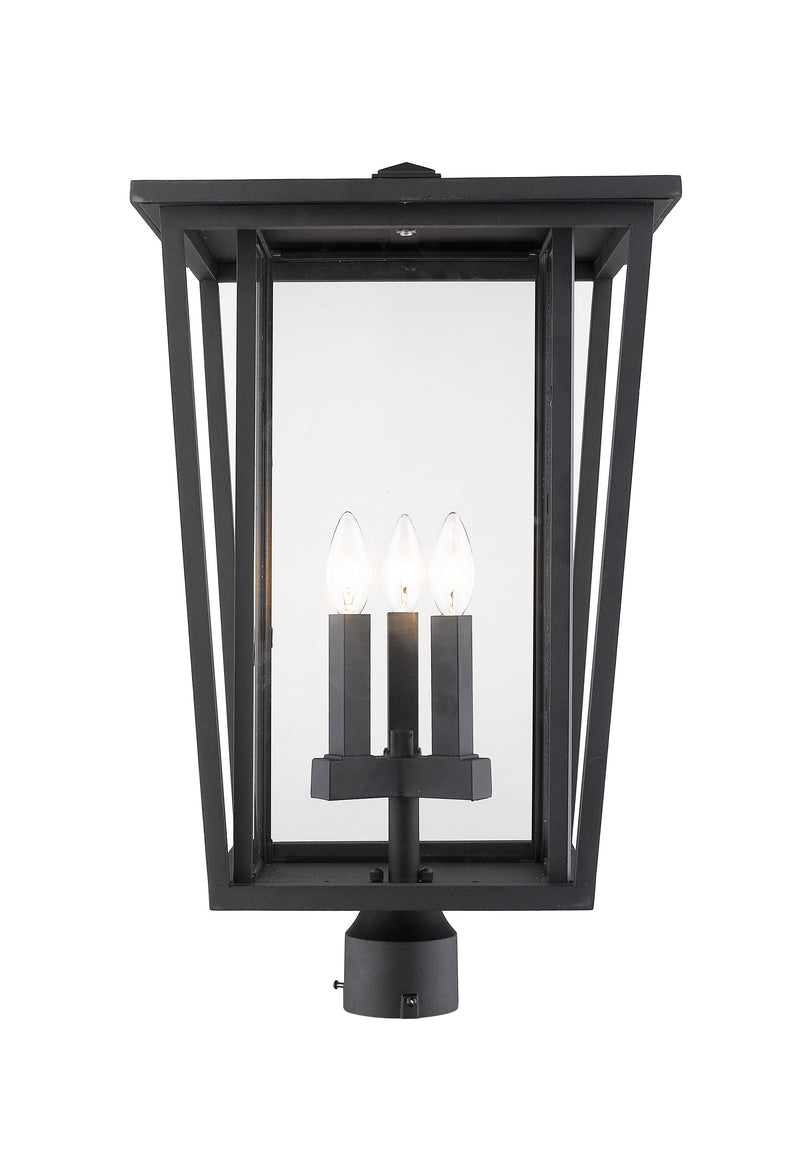 Seoul 3 Light 14" Outdoor Post Mount Fixture in Black, Post Top Only, Round Fitter
