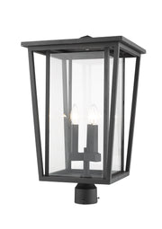 Seoul 3 Light 14" Outdoor Post Mount Fixture in Black, Post Top Only, Round Fitter
