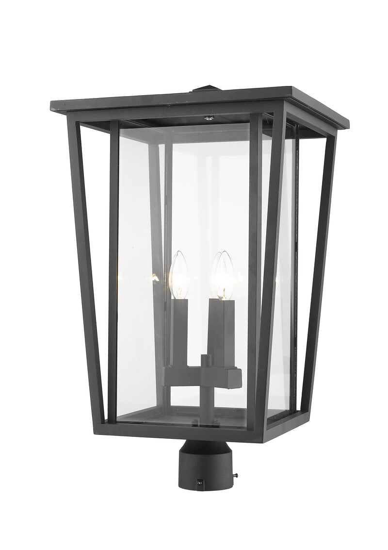 Seoul 3 Light 14" Outdoor Post Mount Fixture in Black, Post Top Only, Round Fitter