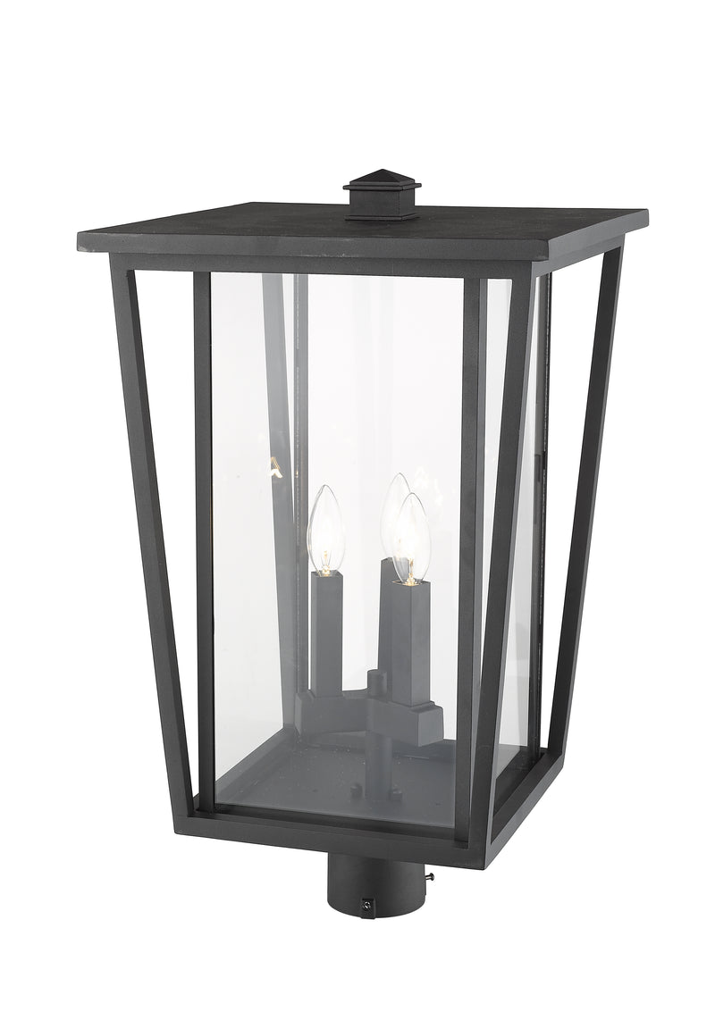 Seoul 3 Light 14" Outdoor Post Mount Fixture in Black, Post Top Only, Round Fitter