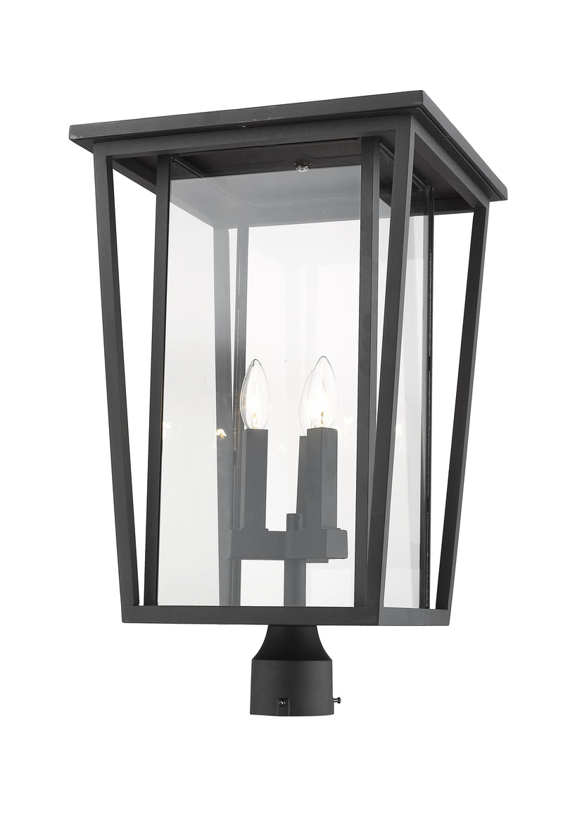 Seoul 3 Light 14" Outdoor Post Mount Fixture in Black, Post Top Only, Round Fitter