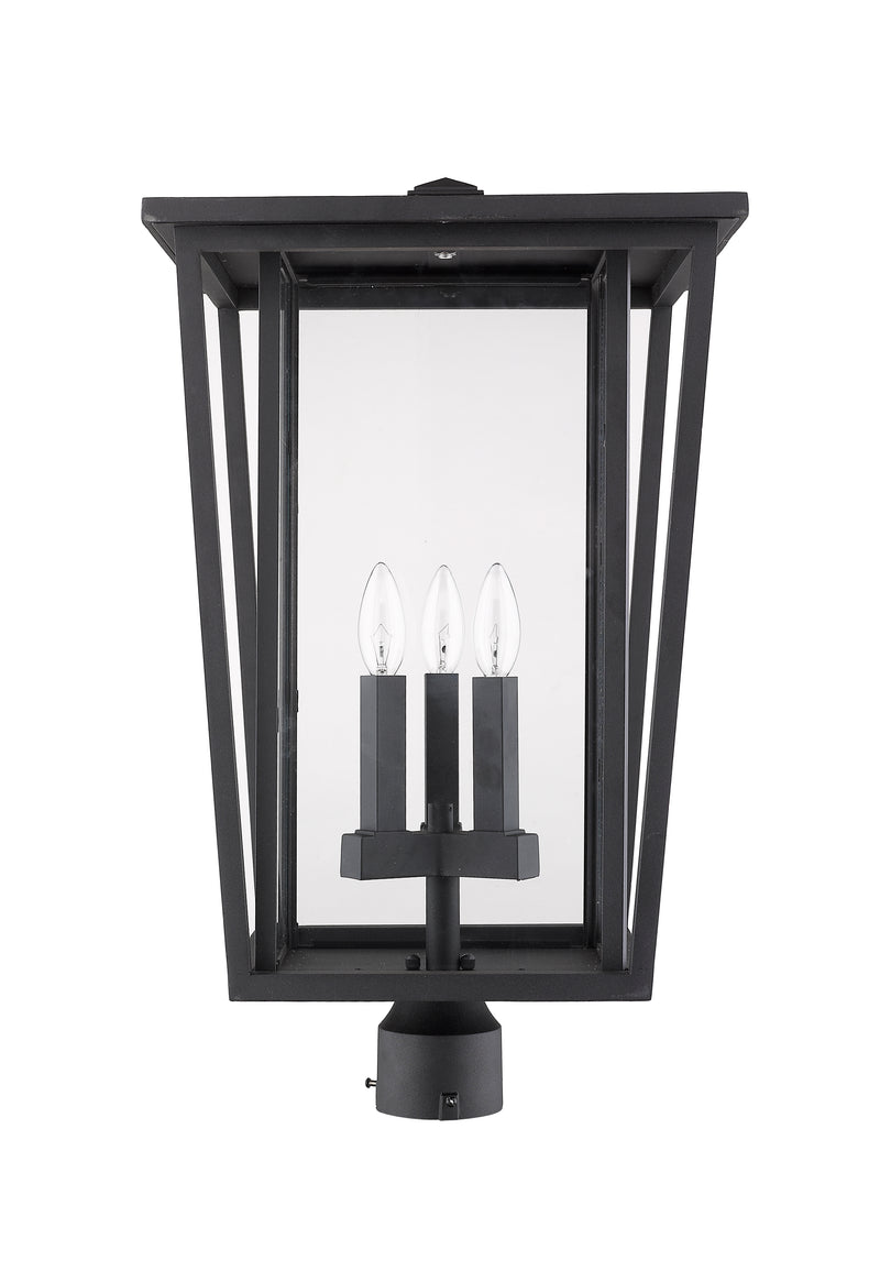 Seoul 3 Light 14" Outdoor Post Mount Fixture in Black, Post Top Only, Round Fitter