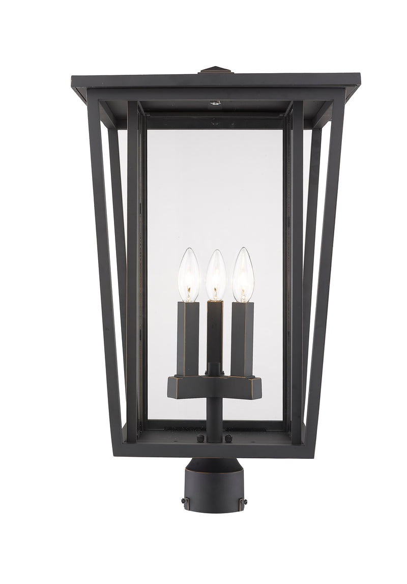 Seoul 3 Light 14" Outdoor Post Mount Fixture in Oil Rubbed Bronze, Post Top Only, Round Fitter