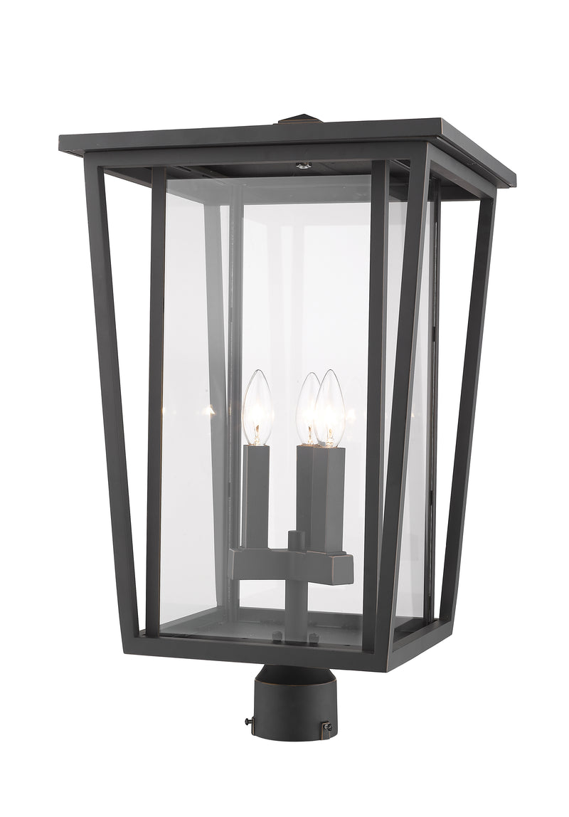 Seoul 3 Light 14" Outdoor Post Mount Fixture in Oil Rubbed Bronze, Post Top Only, Round Fitter