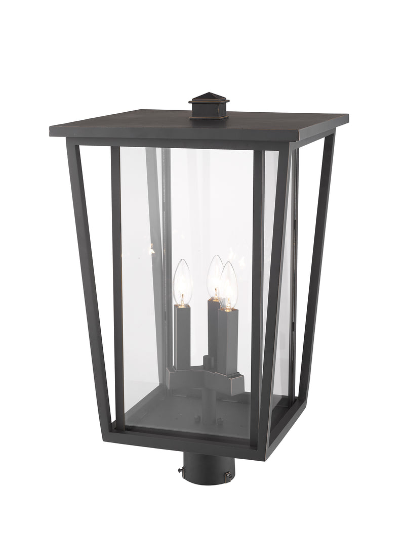 Seoul 3 Light 14" Outdoor Post Mount Fixture in Oil Rubbed Bronze, Post Top Only, Round Fitter