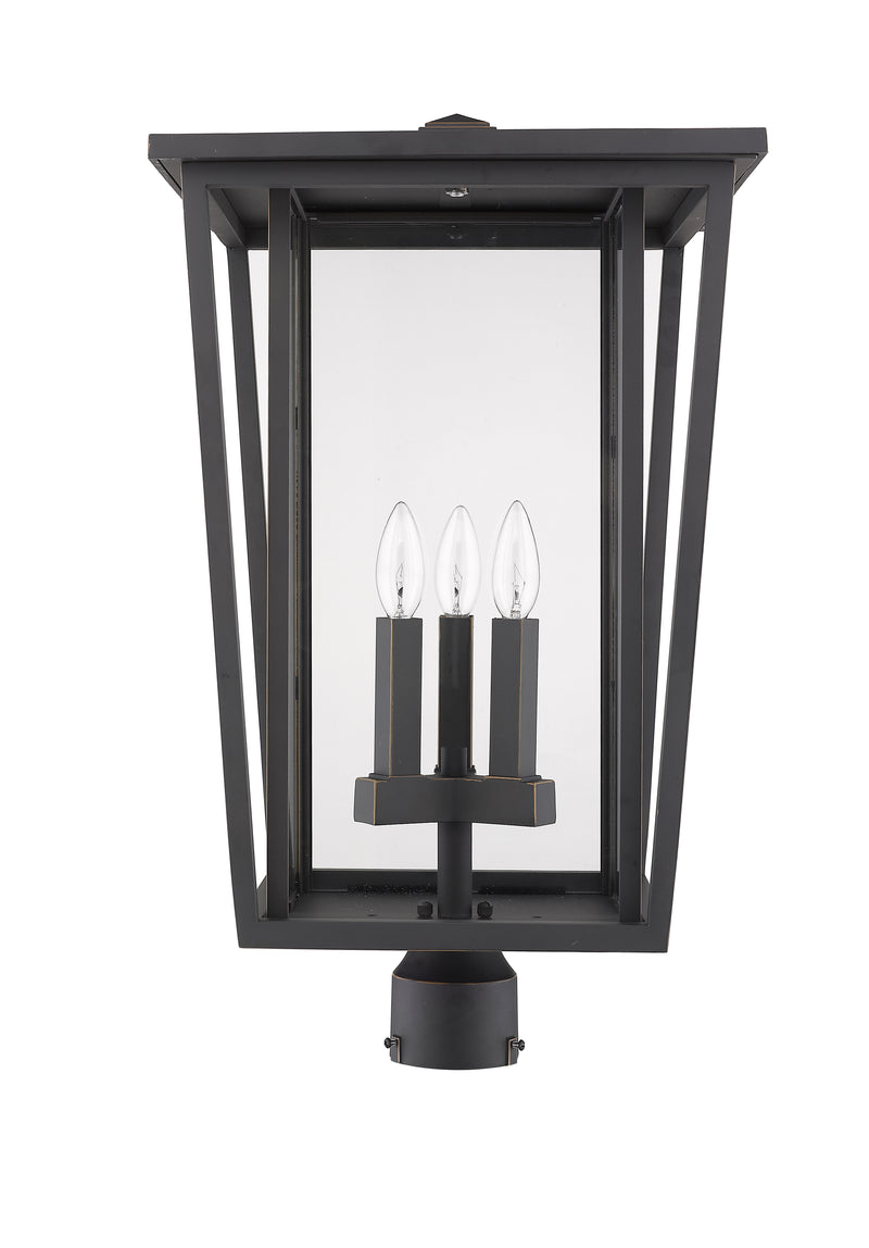 Seoul 3 Light 14" Outdoor Post Mount Fixture in Oil Rubbed Bronze, Post Top Only, Round Fitter