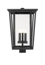 Seoul 3 Light 14" Outdoor Post Mount Fixture in Black, Post Top Only, Square Fitter
