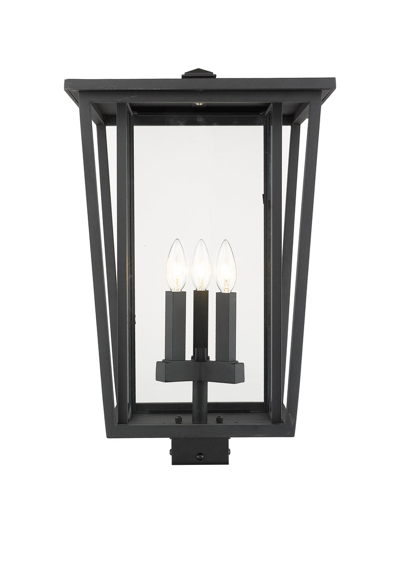 Seoul 3 Light 14" Outdoor Post Mount Fixture in Black, Post Top Only, Square Fitter