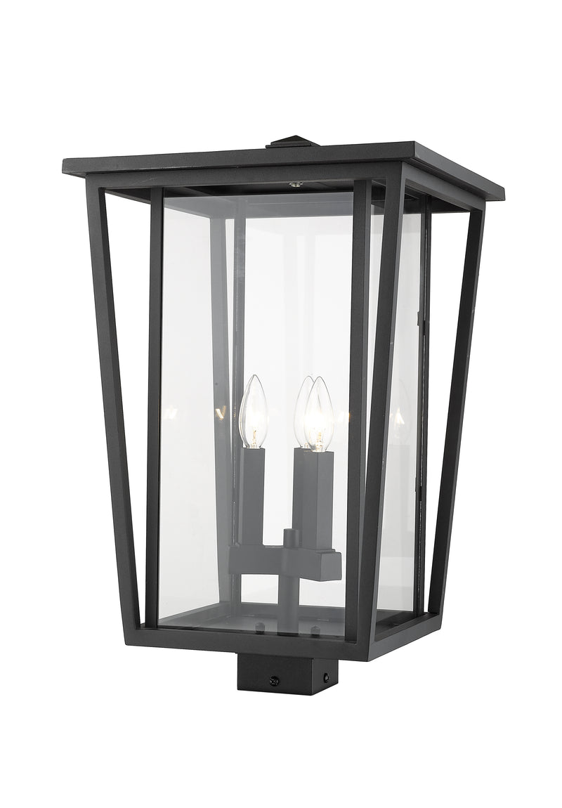 Seoul 3 Light 14" Outdoor Post Mount Fixture in Black, Post Top Only, Square Fitter