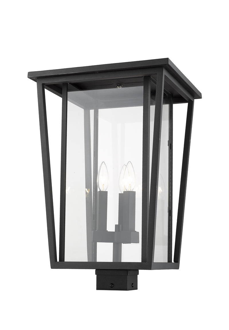 Seoul 3 Light 14" Outdoor Post Mount Fixture in Black, Post Top Only, Square Fitter