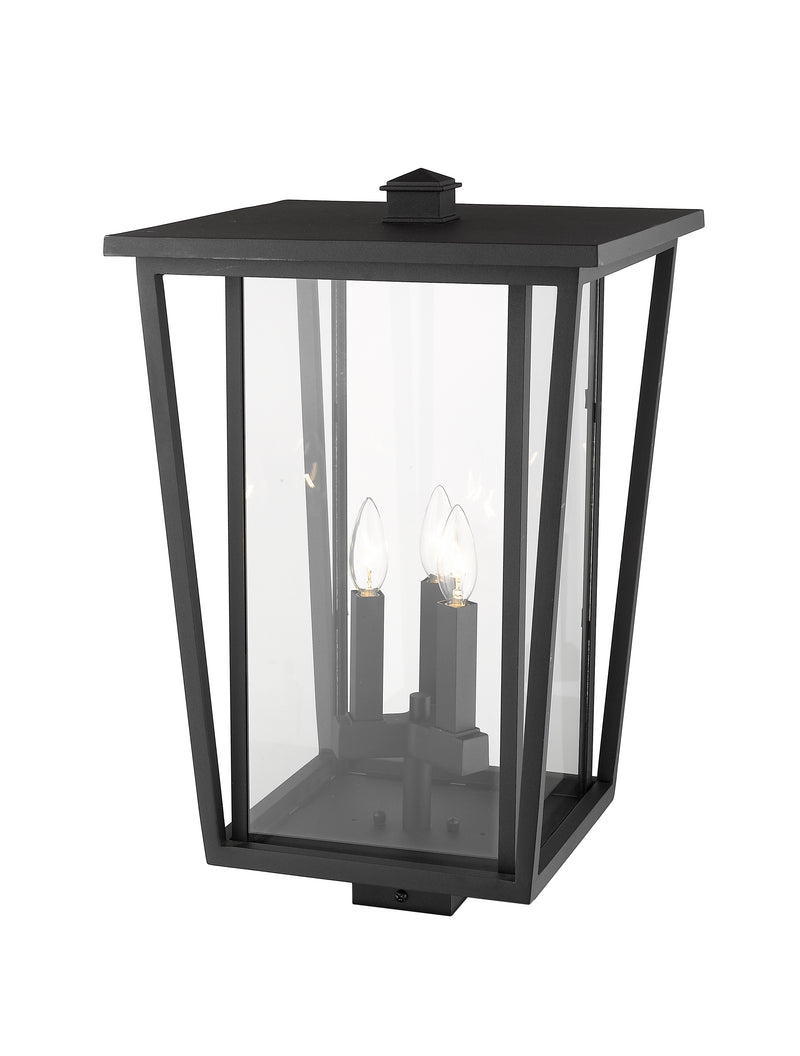 Seoul 3 Light 14" Outdoor Post Mount Fixture in Black, Post Top Only, Square Fitter
