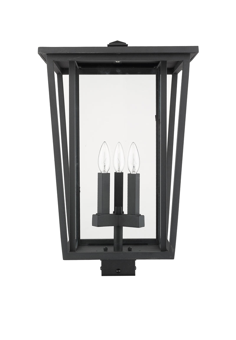 Seoul 3 Light 14" Outdoor Post Mount Fixture in Black, Post Top Only, Square Fitter