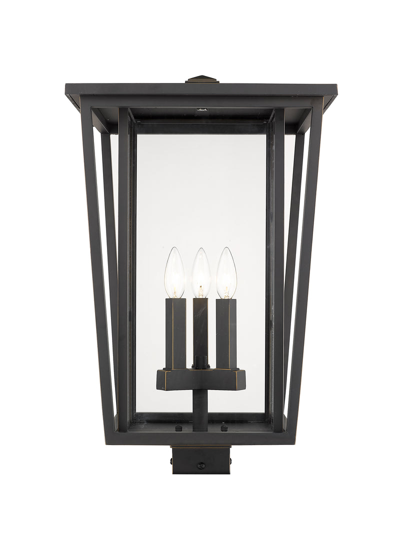 Seoul 3 Light 14" Outdoor Post Mount Fixture in Oil Rubbed Bronze, Post Top Only, Square Fitter