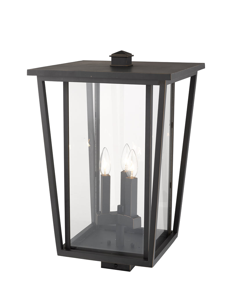 Seoul 3 Light 14" Outdoor Post Mount Fixture in Oil Rubbed Bronze, Post Top Only, Square Fitter