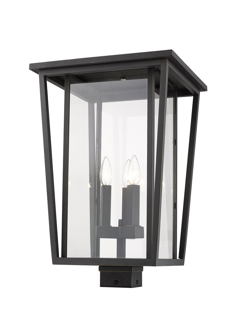 Seoul 3 Light 14" Outdoor Post Mount Fixture in Oil Rubbed Bronze, Post Top Only, Square Fitter