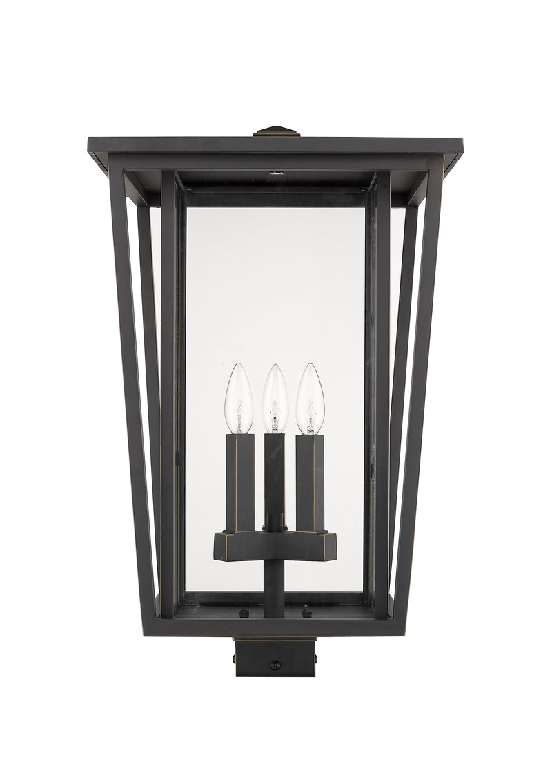 Seoul 3 Light 14" Outdoor Post Mount Fixture in Oil Rubbed Bronze, Post Top Only, Square Fitter