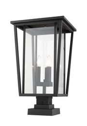 Seoul 3 Light 14" Outdoor Post Mount Fixture in Black, Square Pier Mount